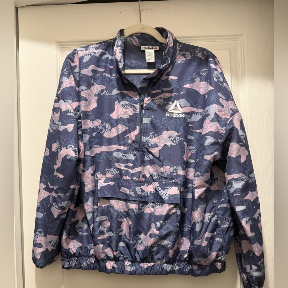 Reebok Blue and Pink Sweatshirt with Modern Camo Design